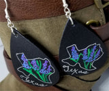 Hand Painted Texas Theme on Black Real Leather Teardrop Earrings