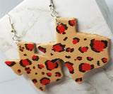 Texas Shaped Hand Painted Red and Black Leopard Print Real Leather Earrings