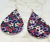 Colorfully Flowered Teardrop Shaped Real Leather Earrings