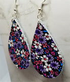 Colorfully Flowered Teardrop Shaped Real Leather Earrings