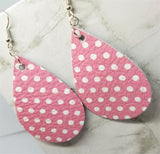 CLEARANCE Pink with White Polka Dots Teardrop Shaped Leather Earrings