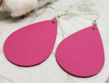 Pink Tear Drop Shaped Real Leather Earrings
