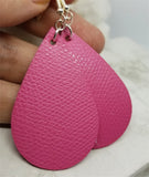Pink Tear Drop Shaped Real Leather Earrings