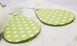 Pastel Green with White Polka Dots Teardrop Shaped Leather Earrings