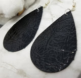 Black Wrinkled Patent Real Leather Teardrop Earrings