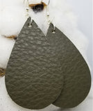 Olive Drab Teardrop Shaped Real Leather Earrings