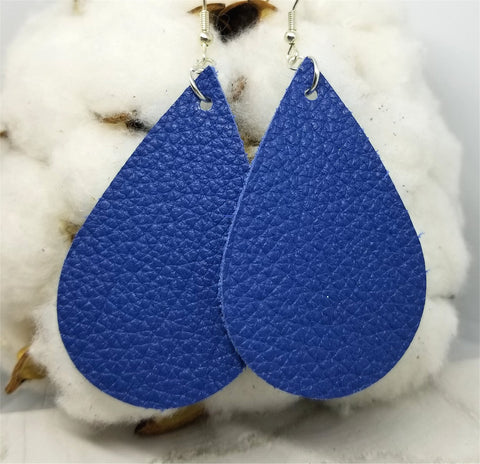 Dark Blue Teardrop Shaped Real Leather Earrings