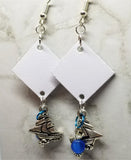 White Diamond Shaped Leather Earrings with Sailboat Charms and Glass Beads