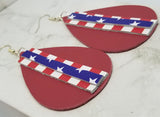 Red Americana Leather Earrings with Stars and Stripe Strips as an Overlay