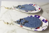 Texas Faux Leather Earrings with a Denim Finish Real Leather Overlay and Texas Charm