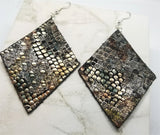 Distressed Scale Pattern Diamond Shaped Real Leather Earrings