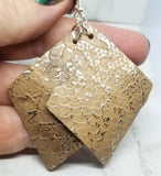 Tan Leather Diamond Shaped Real Leather Earrings with Silver Distressed Shimmer