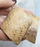 Tan Leather Diamond Shaped Real Leather Earrings with Silver Distressed Shimmer
