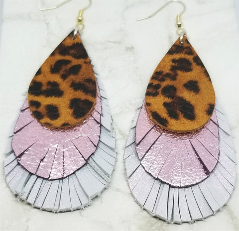 Layered Real Leather Fringed Earrings