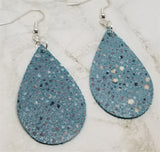 Shimmering Blue and Gray Small Tear Drop Shaped Real Leather Earrings
