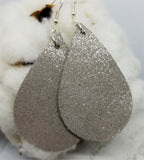Gray Shimmering Suede Teardrop Shaped Leather Earrings