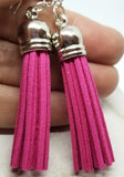 Real Leather Suede Hot Pink Tassel Earrings