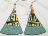 Rounded Triangle Real Leather Earrings with Metal Triangle Overlay