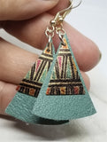 Rounded Triangle Real Leather Earrings with Metal Triangle Overlay