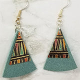 Rounded Triangle Real Leather Earrings with Metal Triangle Overlay