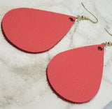 Pink Coral Tear Drop Shaped Real Leather Earrings