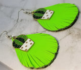 Neon Green REAL Leather Fringed Earrings with a Cactus Charm Overlay