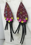 Real Suede Leather Fringed Earrings with Rhinestones