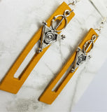 Light Brown Bar with Cut Out Vegetable Tanned Leather Earrings with Tribal Inspired Charms