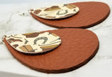 Cowboy Themed Faux Leather on Top of Brown Real Leather Teardrop Earrings