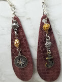 Elongated Teardrop Bronze Colored Nautical Themed Leather Earrings