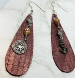Elongated Teardrop Bronze Colored Nautical Themed Leather Earrings