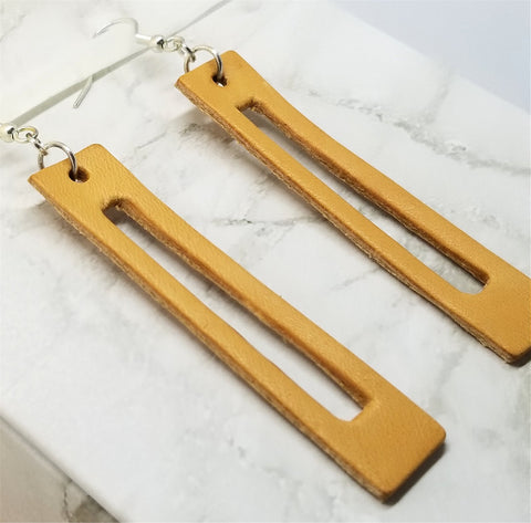Pumpkin Pie Colored Bar with Cut Out Vegetable Tanned Leather Earrings