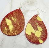 Red and Gold Hair on Hide Leather Tear Drop Earrings