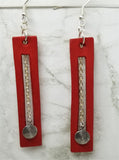 Red Bar with Cut Out Vegetable Tanned Leather Earrings with Chain Dangle