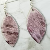 Metallic Mauve and White Hair on Hide Leather Almond Shaped Earrings