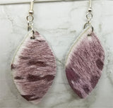 Metallic Mauve and White Hair on Hide Leather Almond Shaped Earrings