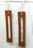 Brown Bar with Cut Out Vegetable Tanned Leather Earrings