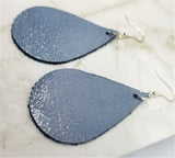 Blue Glistening Wet Look Teardrop Shaped Leather Earrings