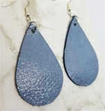 Blue Glistening Wet Look Teardrop Shaped Leather Earrings