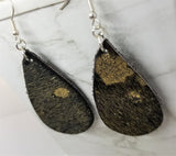 Black and Gold Hair on Hide Leather Tear Drop Earrings