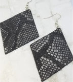 Gray and Silver Diamond Shaped Real Leather Earrings