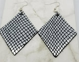 Black and Silver Diamond Shaped Real Leather Earrings