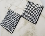 Black and Silver Diamond Shaped Real Leather Earrings