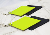 Neon Green and Black Layered Diamond REAL Leather Earrings