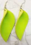 Neon Green Leather Leaf Earrings with Surgical Steel Earwires