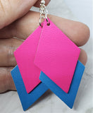 Hot Pink and Electric Blue Layered Diamond REAL Leather Earrings