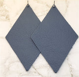 Blue Leather Diamond Shaped Real Leather Earrings