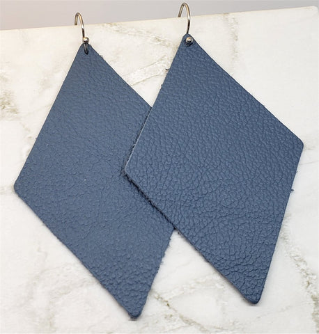 Blue Leather Diamond Shaped Real Leather Earrings