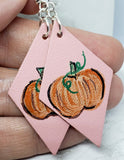 Hand Painted Pumpkin on Dusty Pink Real Leather Diamond Shaped Earrings