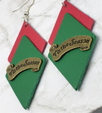 Red and Green Layered Diamond REAL Leather Earrings with Tis The Season Embellishment